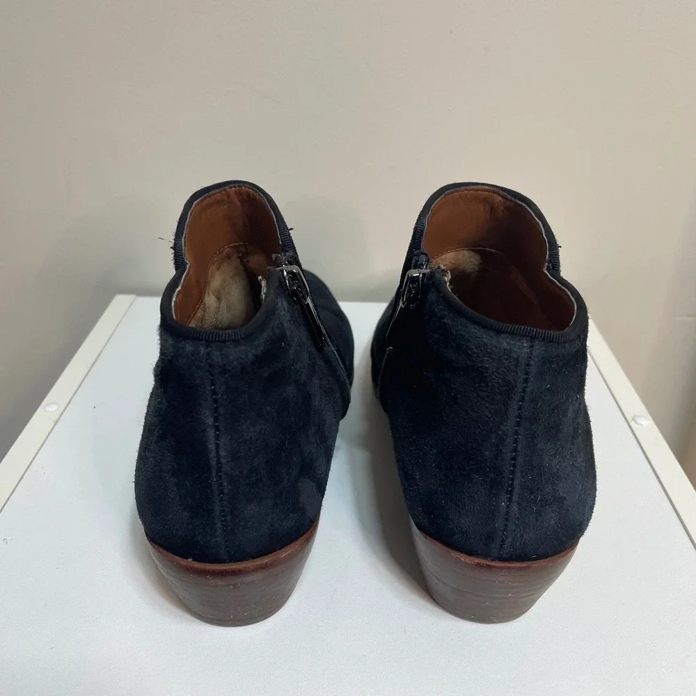 Sam‎ Edelman Black Suede Side Zip Low Block Heel Ankle Boots Women Size 5.5